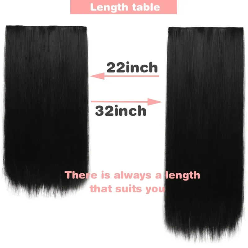 32inch Synthetic Hair Extensions One Piece 5 Clips Long Straight High Temperature Fiber Black Brown Hairpiece — image 4