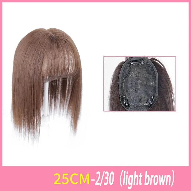 Long Straight Hair with Black Brown Hairpin Bangs High Temperature Fiber Hair Topper Clip In Hair Extensions 2styles — image 8