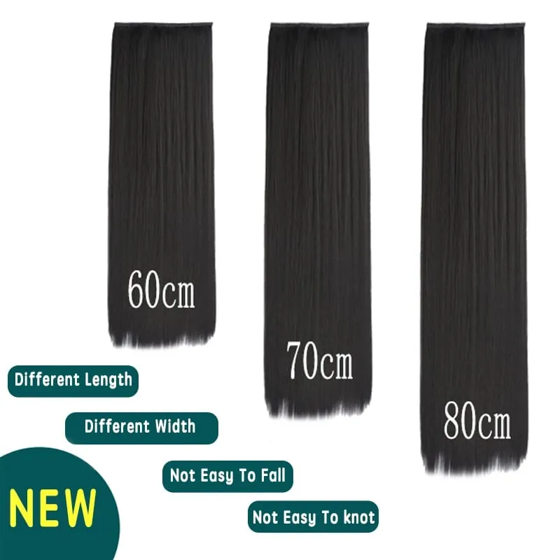 Synthetic Long Straight Clip In Hair Extensions False Hair Straight Black Hairpiece For Women Heat Resistant Fiber — image 4