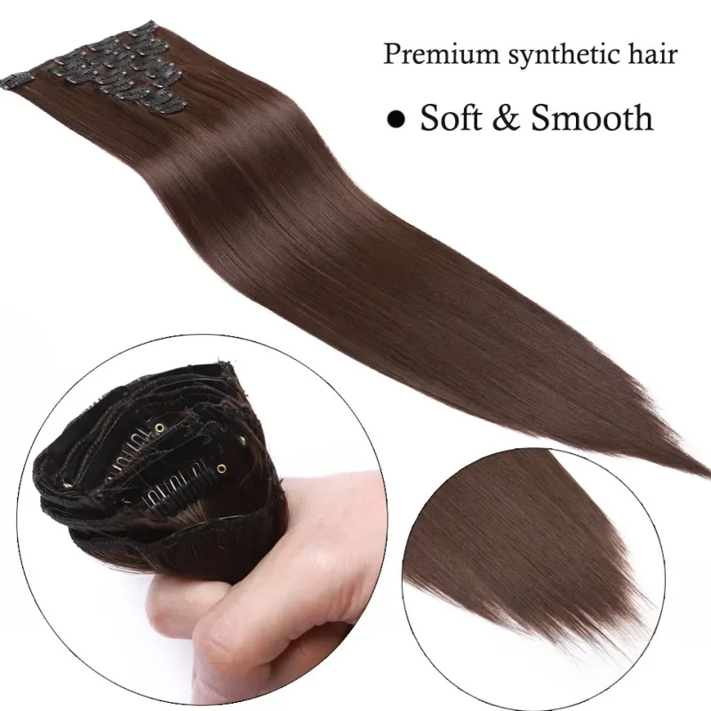 S-noilite Synthetic 8PCS/Set 18Clips Clip in Hair Extensions Long Straight Hair Extension Clip in Hair for Women — image 3