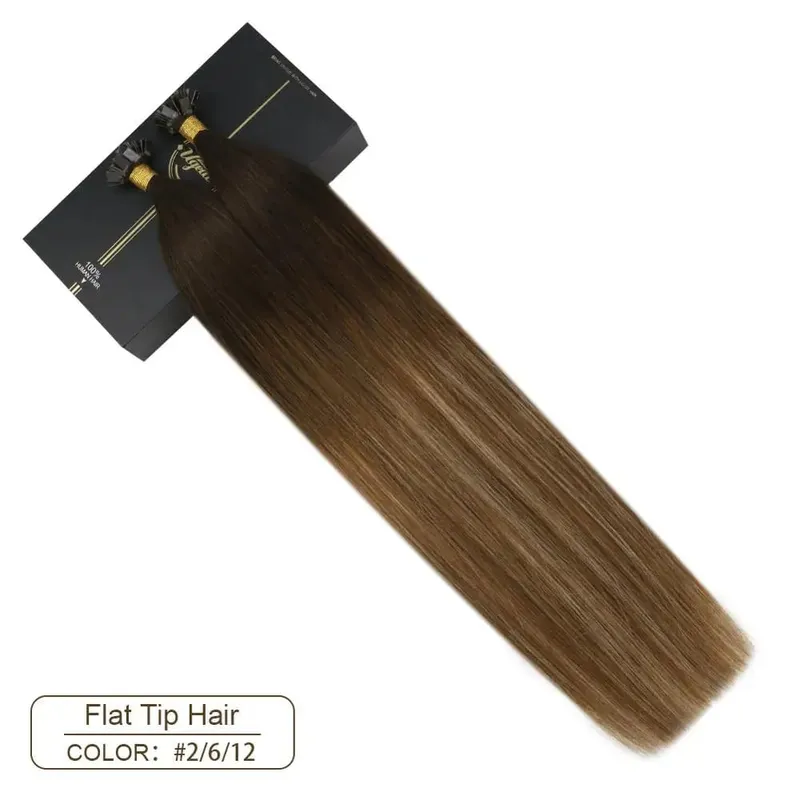 Ugeat Flat Tip Hair Extensions Human Hair Pre-Bonded Hair Extensions 14-24" Keratin Flat Human Hair Balayage Color Hair 1g/1s