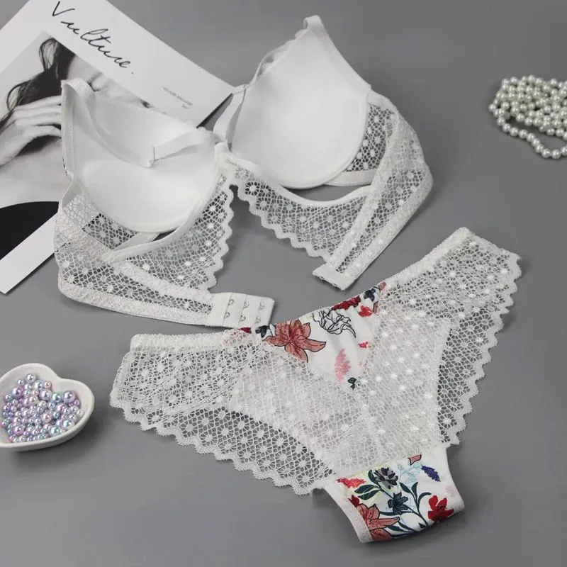 2022 New Thong Underwear Push Up Lace Hollow Out Brassiere ABCDE Cup Bras Panty Set Femme Panties Female Lingerie — image 2