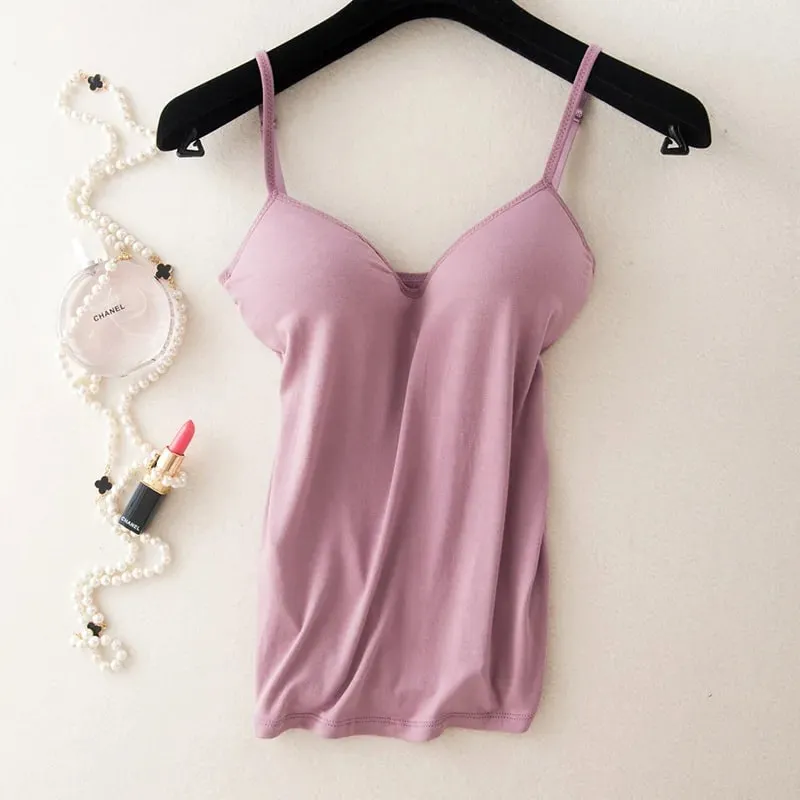 2024 Retro Vintage Basic&Casual Contracted wind Women Padded Bra Spaghetti Strap V Neck Vest Cami Tank Tops Shirt Blouse — image 11