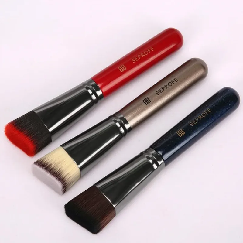 1pc Professional Foundation Makeup Brushes Tilt Flat head metal wood Paint handle Concealer make up tools brochas maquillaje set — image 2