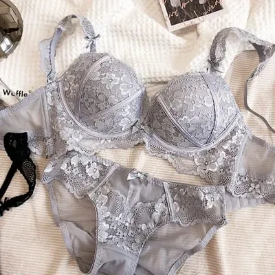 4 Colors New ABC Cup Red Black Women Sexy Lingerie Sets Push Up Thin Thick Bralette Lace Floral Bra Fashion Dress White Intimate — image 3