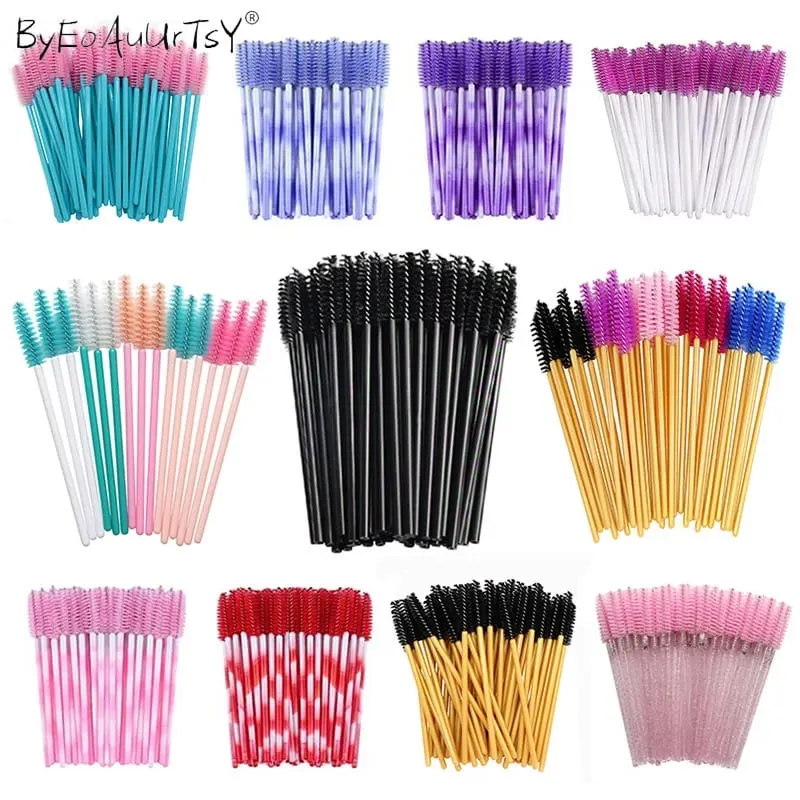 50 Pcs/Set Eyebrow Mascara Wand Eyelash Spoolie Brushes Wholesale Mix Disposable Lash Wands Eyelash Extension Brush Makeup Tools — image 1