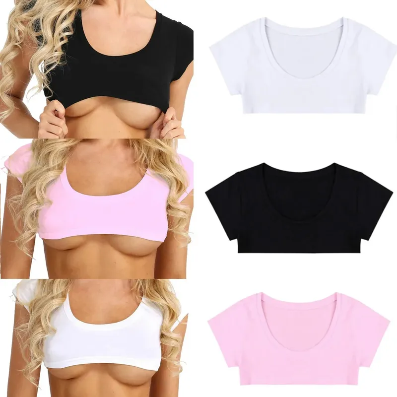 Women's Tank Tops Short Sleeve Solid Black White Crop Tops Cami Sexy Undershirt Party Club Casual Tee Tops Clubwear — image 5