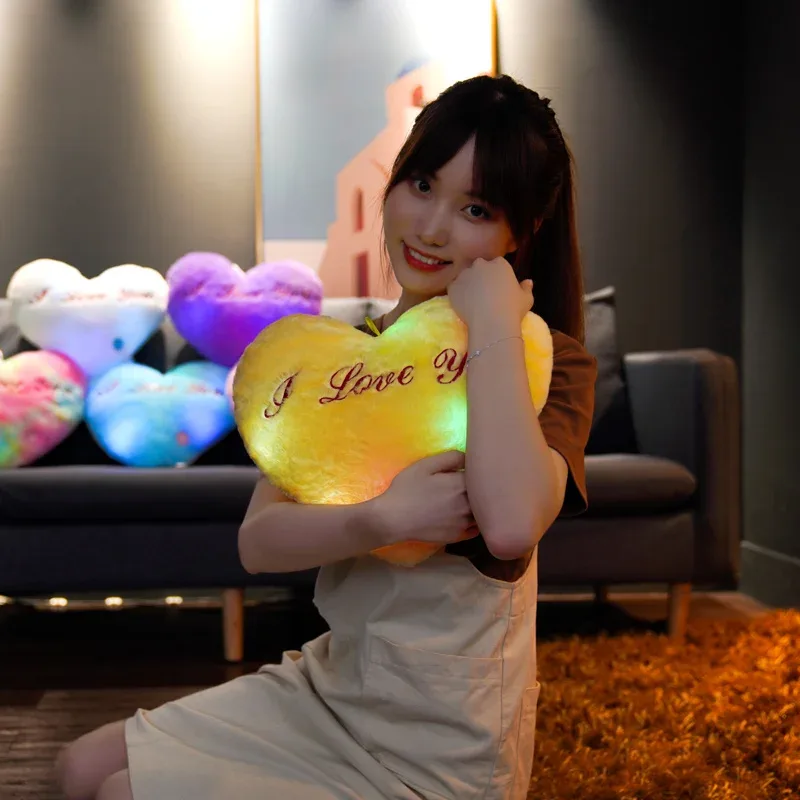1pc 35CM Glowing Heart Shaped Plush Pillow Stuffed Decorate I LOVE U Colorful Luminous Toy Kids Companion Present Lovers Gift — image 3