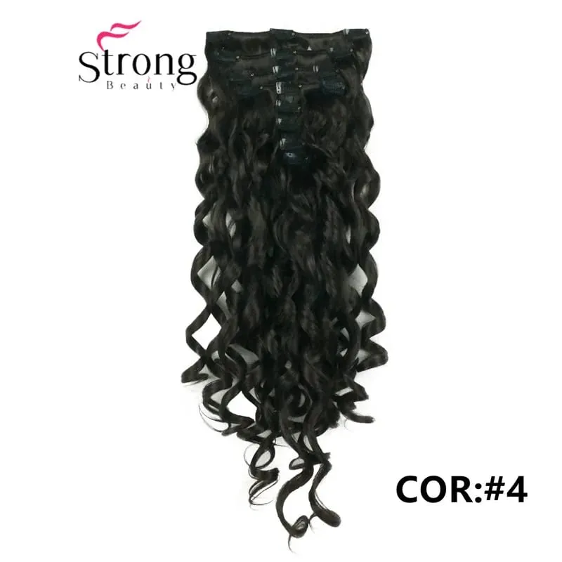 StrongBeauty 20" Wavy Full Head Synthetic Heat Resistance Hair Extensions Clip on in Hairpieces 8pcs 260g