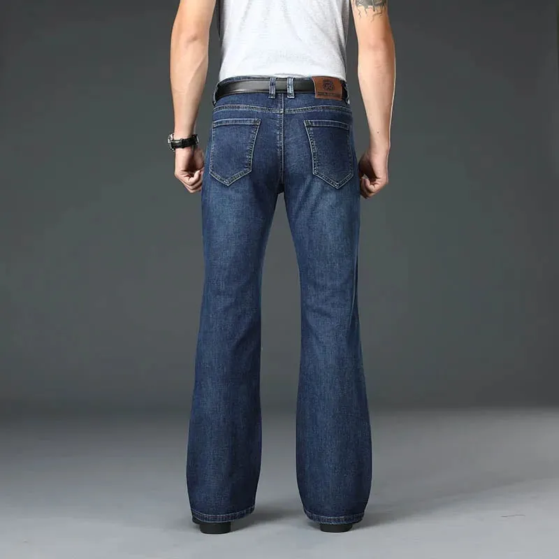 Jeans Men Mens Flared Jeans Boot Cut Leg Flared Male Designer Classic Denim Jeans High Waist Stretch Loose Flared Blue Jeans — image 3