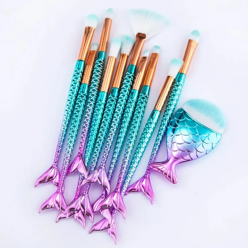 10/11pcs Makeup Brushes Kit Maquiagem Maquillaje New Mermaid Foundation Eyebrow Eyeliner Cosmetic Makeup Brushes — image 2