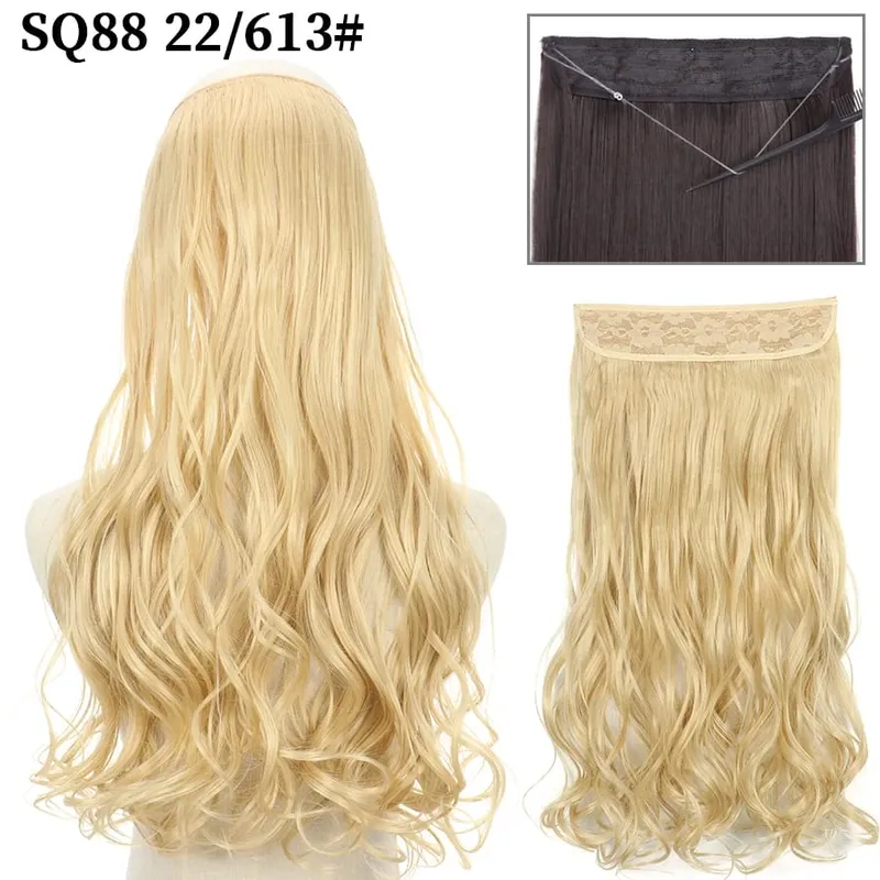 Synthetic Invisible Wire No Clip Wave Hair Extensions Long Hairpiece Black Brown Blonde For Women Fake Hair Piece — image 20