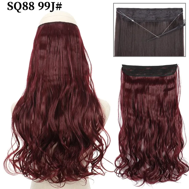 Synthetic Invisible Wire No Clip Wave Hair Extensions Long Hairpiece Black Brown Blonde For Women Fake Hair Piece — image 29