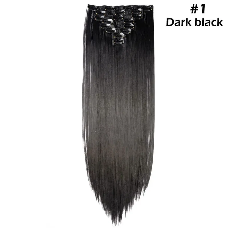 S-noilite Synthetic Pcs/set Long Straight Clip In On Hair Extensions Black Brown Red Pink Purple Fake Hairpieces For Women