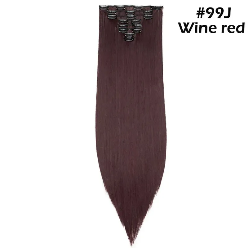 S-noilite Synthetic Pcs/set Long Straight Clip In On Hair Extensions Black Brown Red Pink Purple Fake Hairpieces For Women