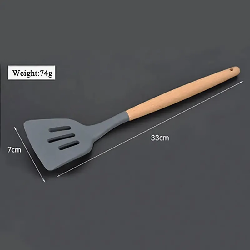 Silicone World Cooking Kitchenware Tool Silicone Utensils With Wooden Multifunction Handle Non-Stick Spatula Spoon Brush — image 14