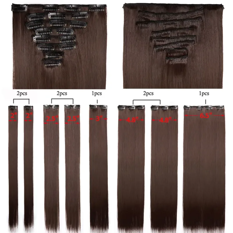 S-noilite Synthetic 8PCS/Set 18Clips Clip in Hair Extensions Long Straight Hair Extension Clip in Hair for Women — image 5