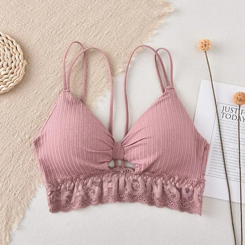 U Back Tank Top Women Crop Top Wireless Underwear Backless Double Straps Bra Sexy Lingerie Solid Color Padded Camisole — image 14