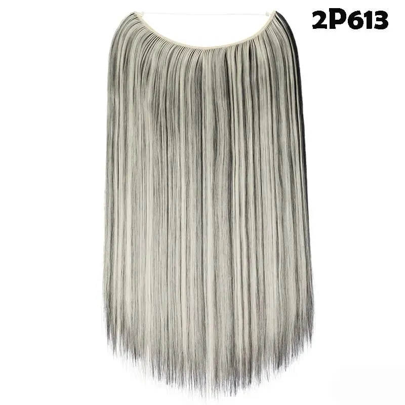 S-noilite 20Inches Synthetic Natural Hair Invisible Wire In Hair Extensions No Clip With Secrect Line Easy Attach Hairpiece