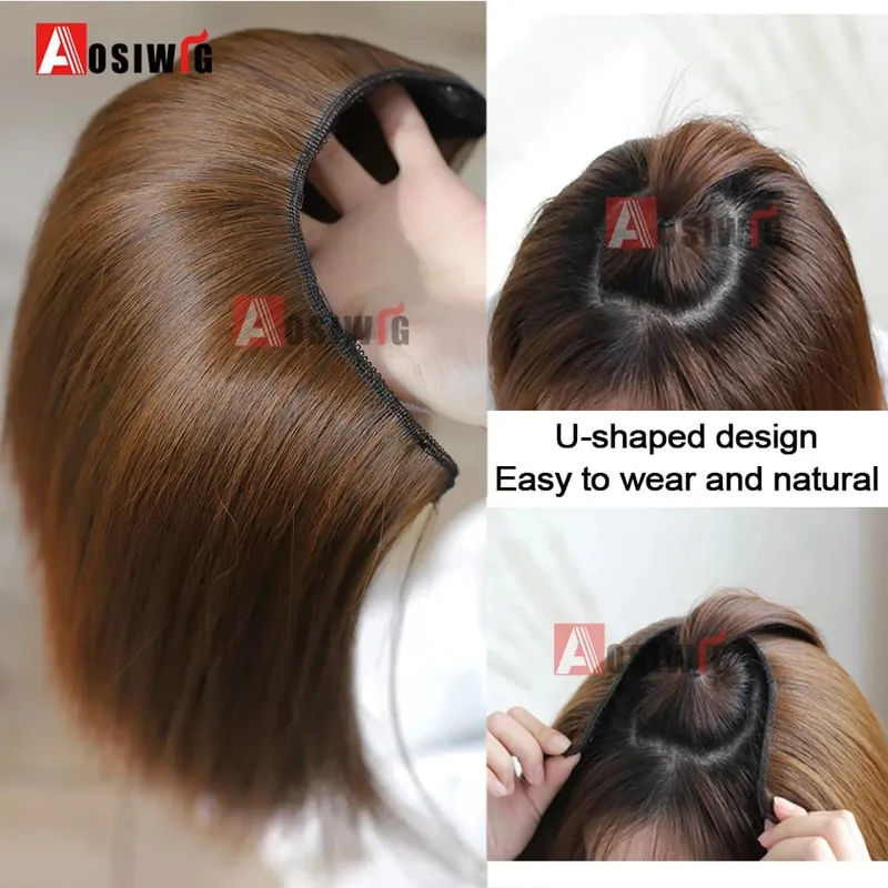 Synthetic Straight U-Shaped Hair Pad Clips In Hair Extensions Invisible Seamless Fluffy Hair Natural Fake Hair Pieces — image 7