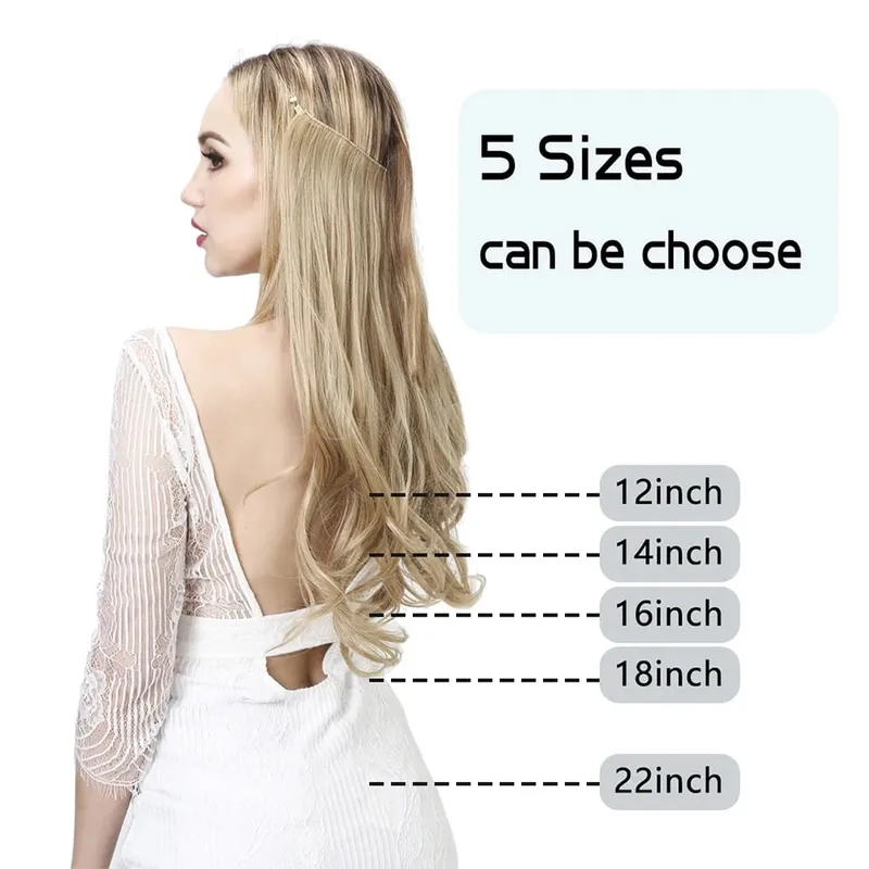 Synthetic Hair Extensions No Clips Fake Ombre Pink Blonde Brown Black Natural Wavy False Hair Piece For Woman — image 9