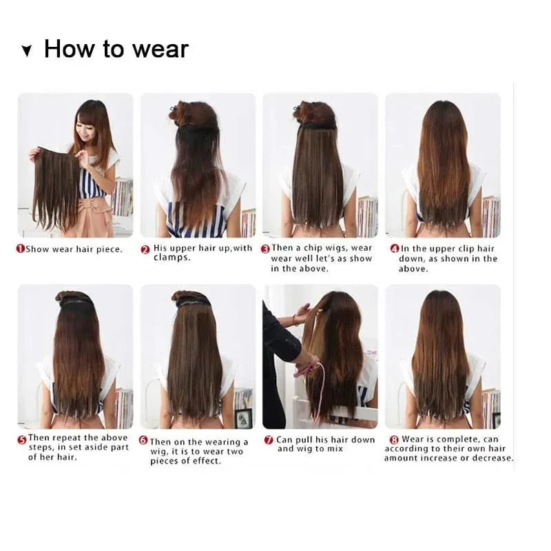 Clip in One Piece Wavy Synthetic Hair Extension Long Straight Synthetic Black Gray Color GreyHairpieces — image 7