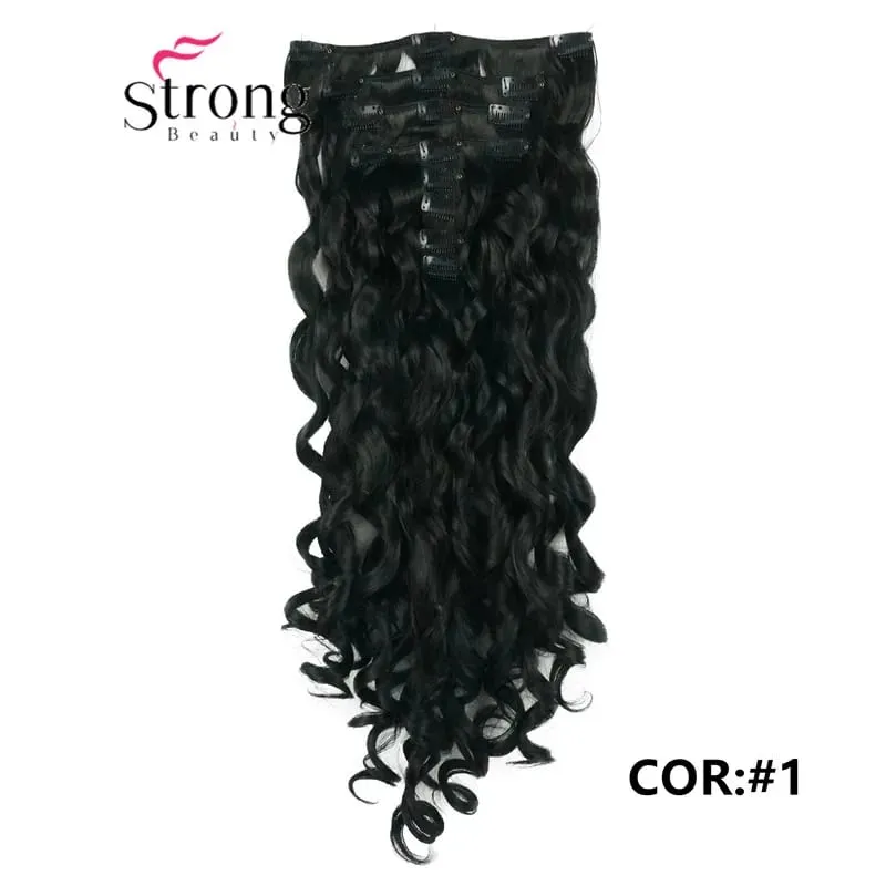 StrongBeauty 20" Wavy Full Head Synthetic Heat Resistance Hair Extensions Clip on in Hairpieces 8pcs 260g