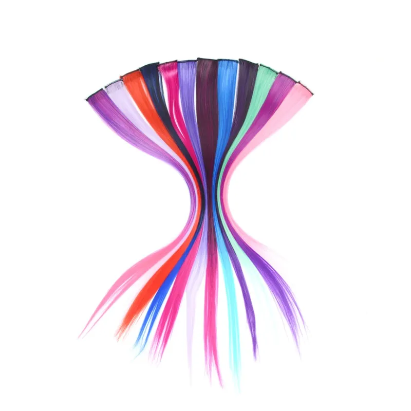 Synthetische Clip-in-Haarverlängerungen, 55,9 cm lang, bunte, glatte Haarteile, synthetische Haarteile für die tägliche Festival-Party