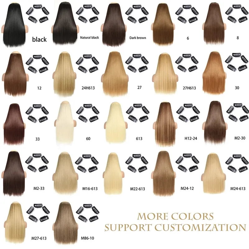Synthetic Long Straight Clip In One Piece Hair Extension 5 Clips False Blonde Hair Brown Black Heat Resistant Fake Hair — image 7