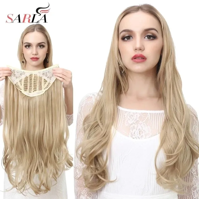 U-Part Synthetic Clip In Hair Extension Long Thick Curly Natural Blonde Flase Hair Hairpieces For Women Heat Resistant
