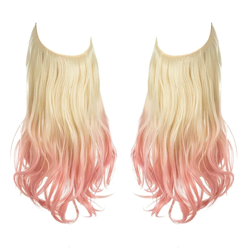 Synthetic Natural Synthetic Hair Extensions No Clip In Artificial Fake Ombre Blonde Brown Black Pink Wavy False Hair Piece