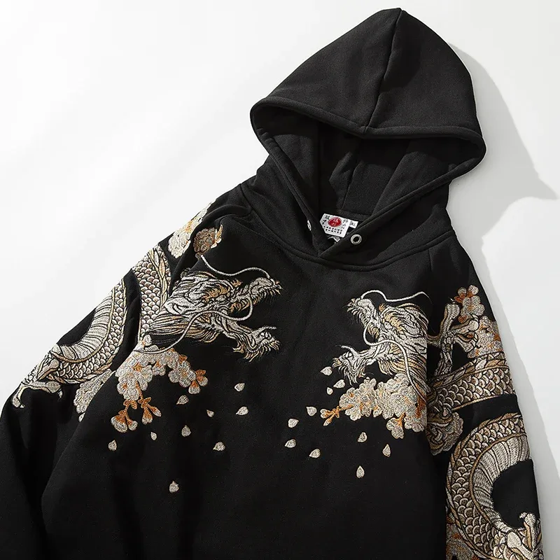 Makuluya Hoodies Yokosuka Black Dragon Phoenix Suzaku Pattern Embroidered Pullover Sakura — image 6