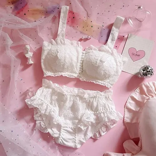 Thin Soft Adjustment Intimates Cotton Young Girl Underwear for Lady Bow Striped Sweet Cute Lolita Style Bra Set Lingerie Femme — image 10
