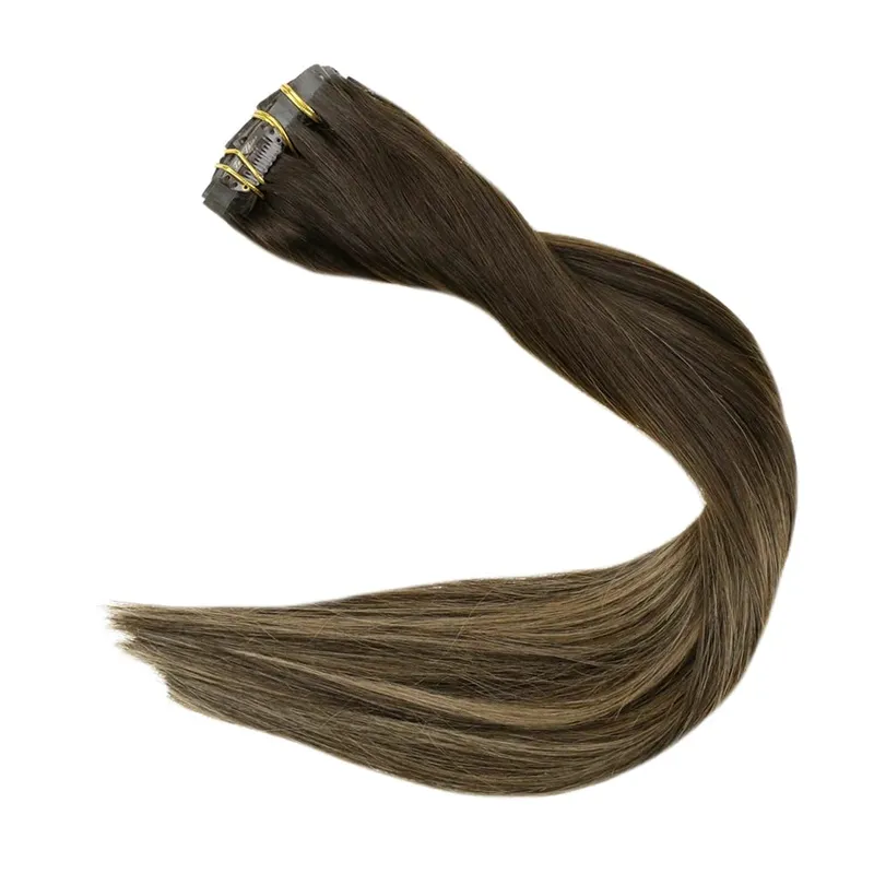 Full Shine Seamless Invisible Clip In Extensions Human Hair 8 Pcs 120g Remy Balayage Blonde Color