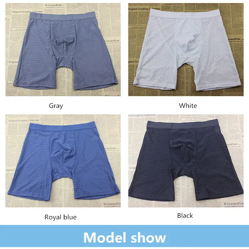 Boxers Briefs Man Ice Silk Shorts Underpants Male Large Size Men's Mesh Panties Breathable Long Boxer For Men Underwear