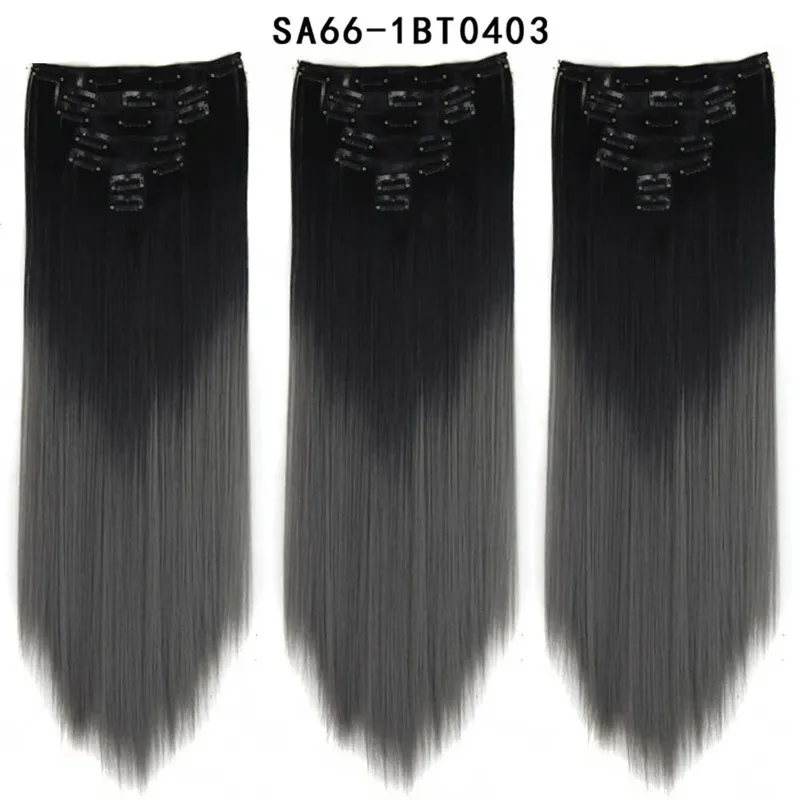 24Inch Synthetic Long Straight Hair Extensions 7pcs/Set 16 Clips in High Tempreture Fiber Synthetic Red Black Brown Hair Piece — image 29