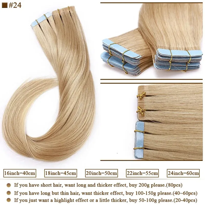 S-noilite Tape In Human Hair Extensions 2.5g/pc Straight Glue In Real Hair Extensions Human Hair Seamless Invisible Double Sides