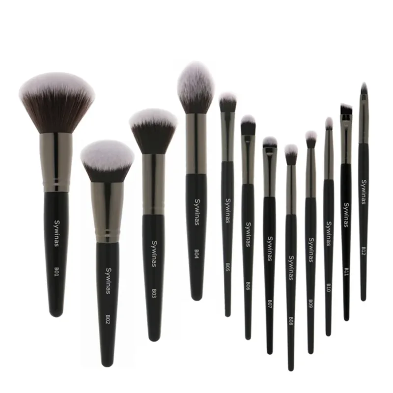 Sywinas Black Makeup Brushes Set 12pcs High Quality Synthetic Hair Foundation Contour Eyeashadow Make Up Brush Set