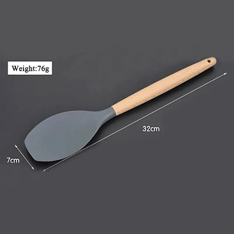 Silicone World Cooking Kitchenware Tool Silicone Utensils With Wooden Multifunction Handle Non-Stick Spatula Spoon Brush — image 15