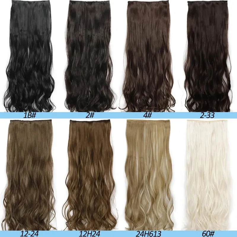 5 Clips Long Wavy Clip In Hair Extensions Synthetic Heat Resistant One Piece False Blonde Hair Black Brown Hairpiece For Women