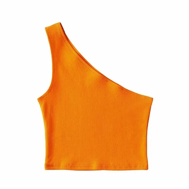One Shoulder Cropped Tanks Top Women Summer Sleeveless Tanks Camis Sexy Oblique Collar Elastic Corset Slim Crop Tops Tube Lady — image 14