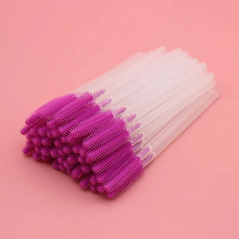 Hot 50 Pcs Disposable Silicone Eyelashes Brushes Transparent Rod Mascara Stick Eye Lash Brush Eyelash Extension Makeup Tools