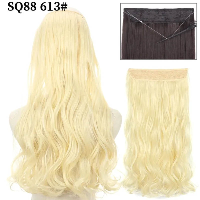 Synthetic Invisible Wire No Clip Wave Hair Extensions Long Hairpiece Black Brown Blonde For Women Fake Hair Piece — image 32