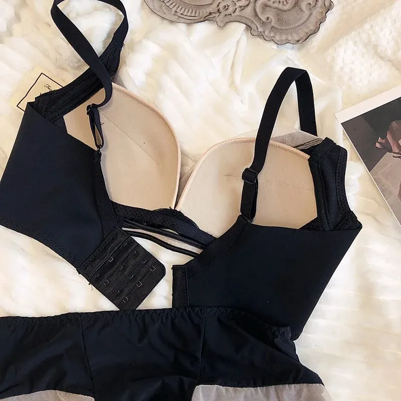 75-90 BC Cup Women Bra And Panties Set Seamless Underwear Chiffon Smooth Contrast Color Female Wire Free Push Up Sexy Lingerie — image 4