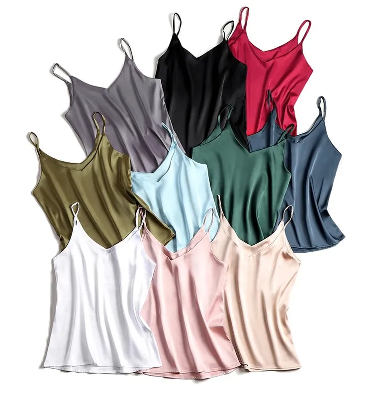 Spaghetti Strap Top Women Halter V Neck Basic White Cami Sleeveless Satin Silk Tank Tops Women'S Summer 2026 Camisole — image 9