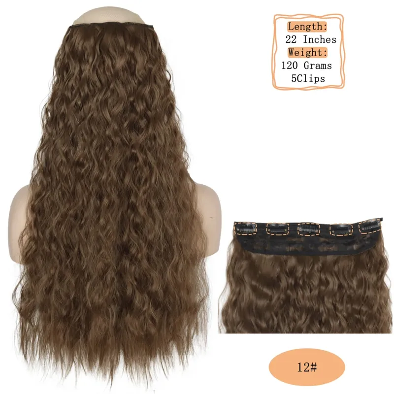 Synthetic 5 Clips Long Water Wave Clip In Hair Extensions Heat Resistant 22Inch One Piece Black Brown Hairpiece For Women — image 16