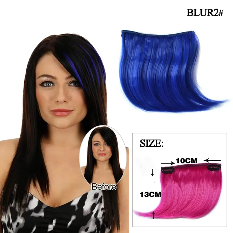 Synthetic Clip-In Hair Bangs Extensions Purple Pink Blue Short Hairpiece Fake Hair for Female