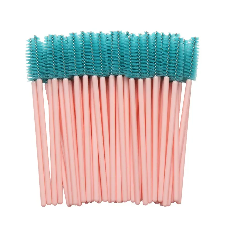 50pcs Disposable Nylon Mascara Wands Blue Handle Brushes Lashes Makeup Brushes Eyelash Extension Tools