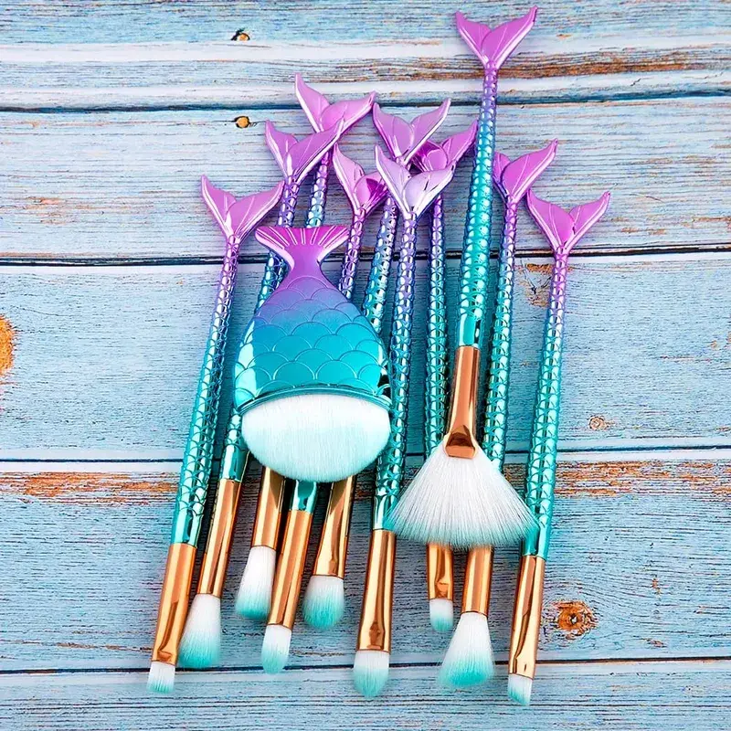 10/11pcs Makeup Brushes Kit Maquiagem Maquillaje New Mermaid Foundation Eyebrow Eyeliner Cosmetic Makeup Brushes — image 6