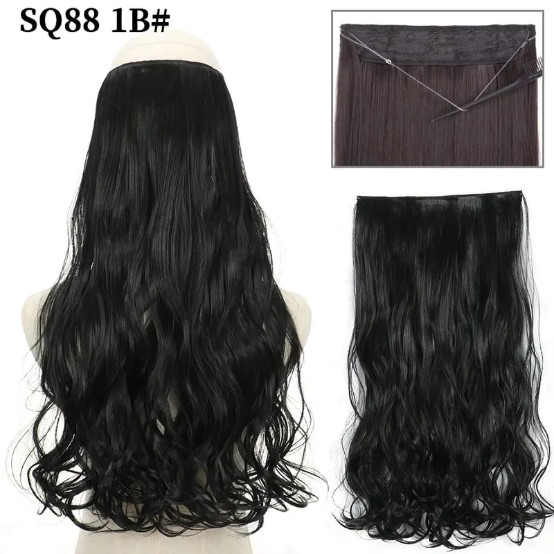 Synthetic Invisible Wire No Clip Wave Hair Extensions Long Hairpiece Black Brown Blonde For Women Fake Hair Piece — image 9